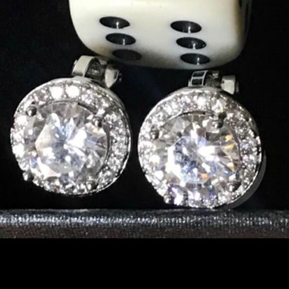 8mm Diamond Clip On Stud Earrings - Picture 1 of 8